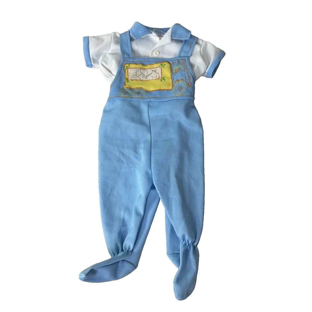 VTG MayFair Baby Boy Overalls 6-12 M Shirt Set Horse Truck Embroidery 70s Outfit